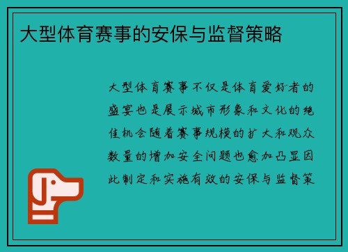 大型体育赛事的安保与监督策略